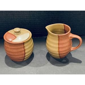 SANGO Gold Dust & Sienna CREAMER JUG & SUGAR BOWL w/ LID SET Discontinued EUC